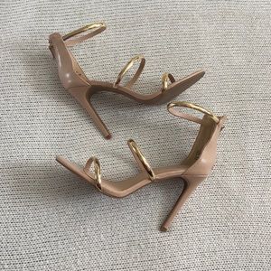 Bebe Strappy Heels Nude with Gold Straps Size 8